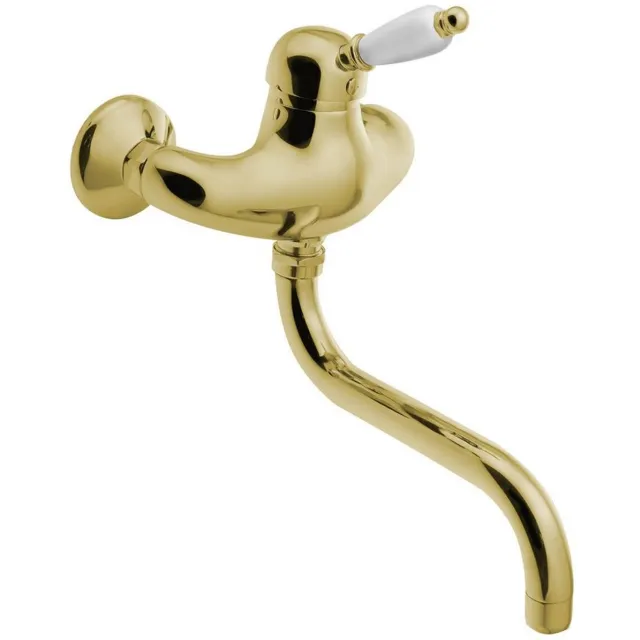 Sapho Inbouw Wastafelmengkraan Sapho Kirké 1-hendel Wit Retro Uitloop Gebogen 20 cm Goud