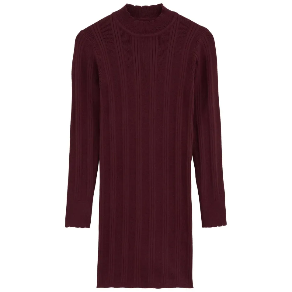 WE Fashion gebreide bodycon midi jurk donkerpaars, foto 2