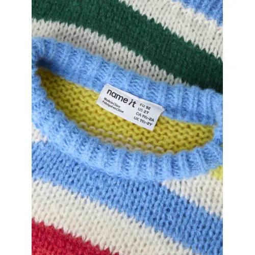 NAME IT MINI gebreide gestreepte trui - blauw Meisjes Polyester Ronde hals, foto 3