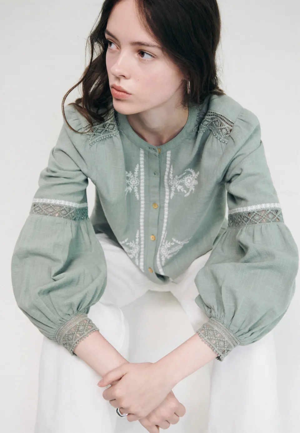 Mango Teen blouse met borduursels groen, foto 3