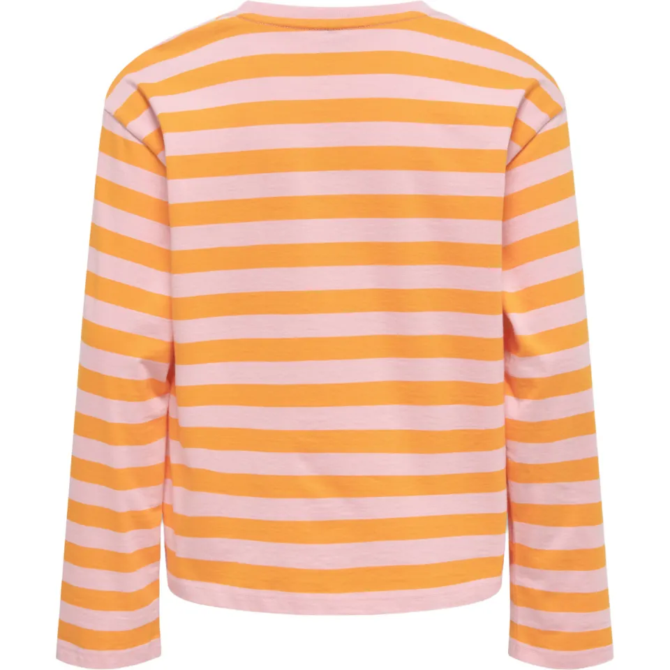 Only gestreepte longsleeve oranje/roze, foto 3