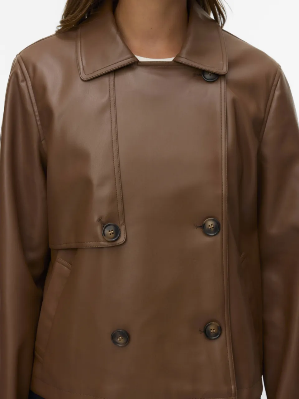 Vero Moda imitatieleren trenchcoat - bruin, foto 5