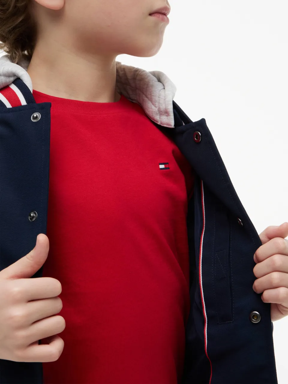 Tommy Hilfiger winter bomberjack donkerblauw met capuchon donkerblauw/rood/grijs melange, foto 6
