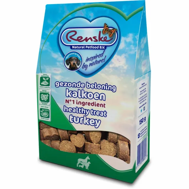 Renske Gezonde Beloning Hartjes Hondensnack Kalkoen 150 gr