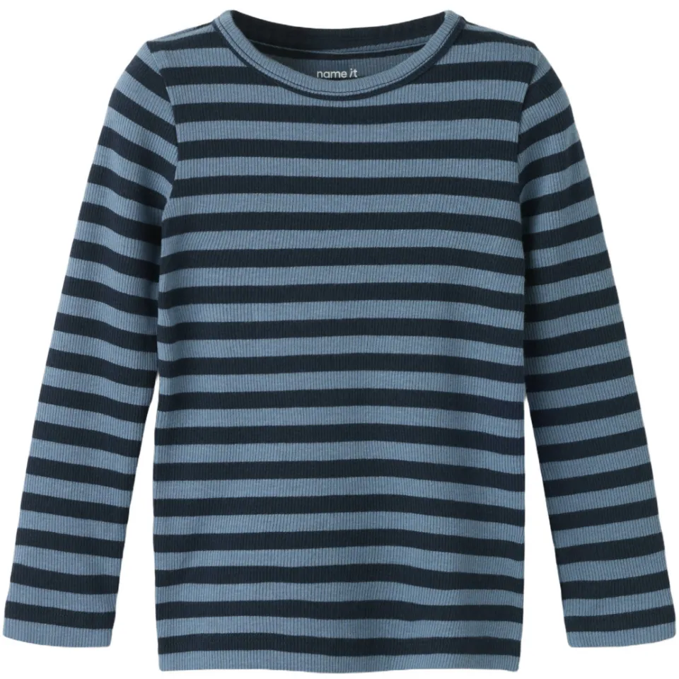NAME IT MINI slim fit gestreepte longsleeve donkerblauw, foto 2