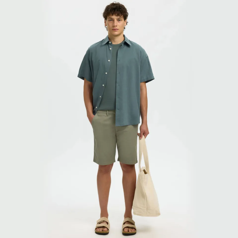 Selected regular T-shirt groen fijn gebreid Balsam Green