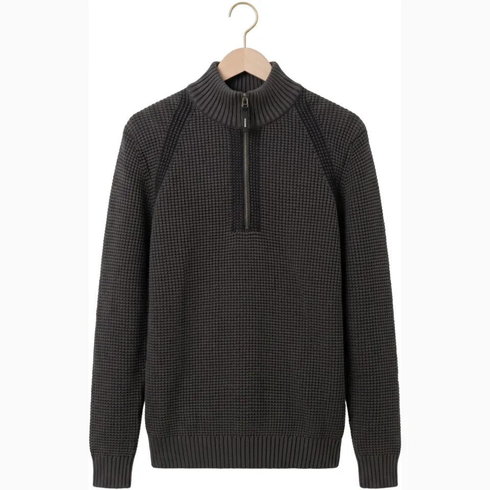CHASIN' Oliver Dual Halfzip katoenen regular fit gebreide trui - antraciet, foto 3