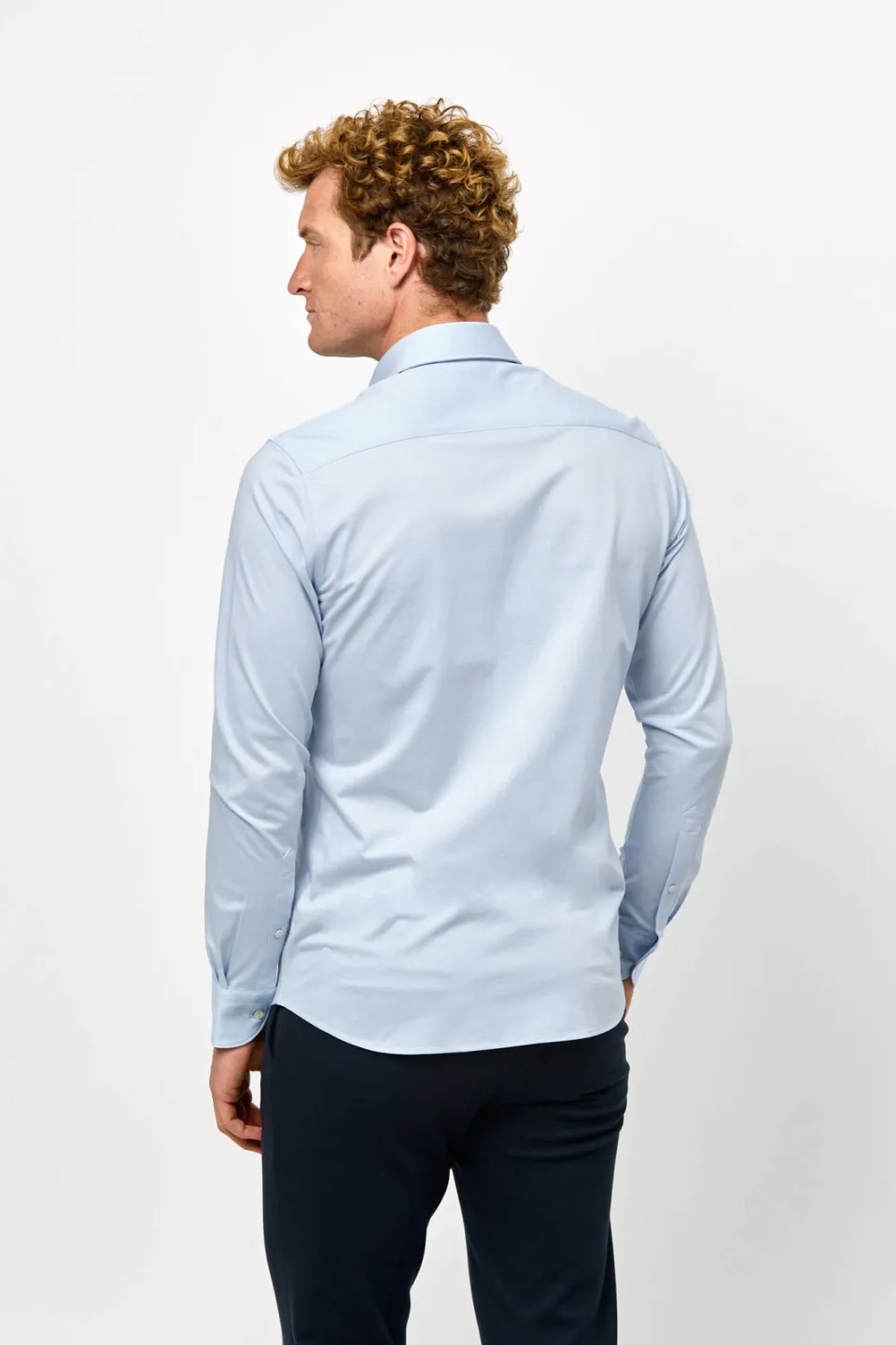 Profuomo slim fit gebreid overhemd blauw, foto 4