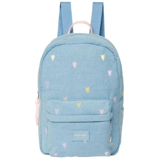 Studio Noos denim midi rugzak met hartjes lichtblauw