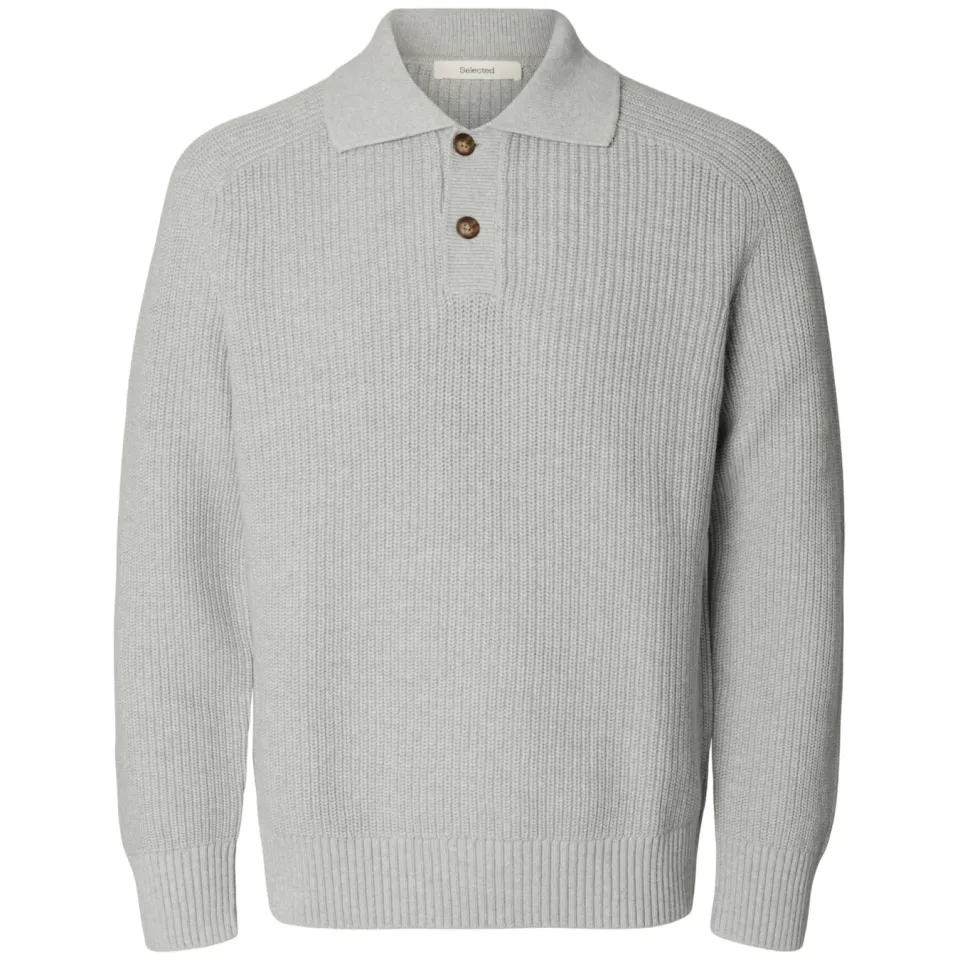 Selected katoenen regular fit gebreide trui - light grey, foto 2