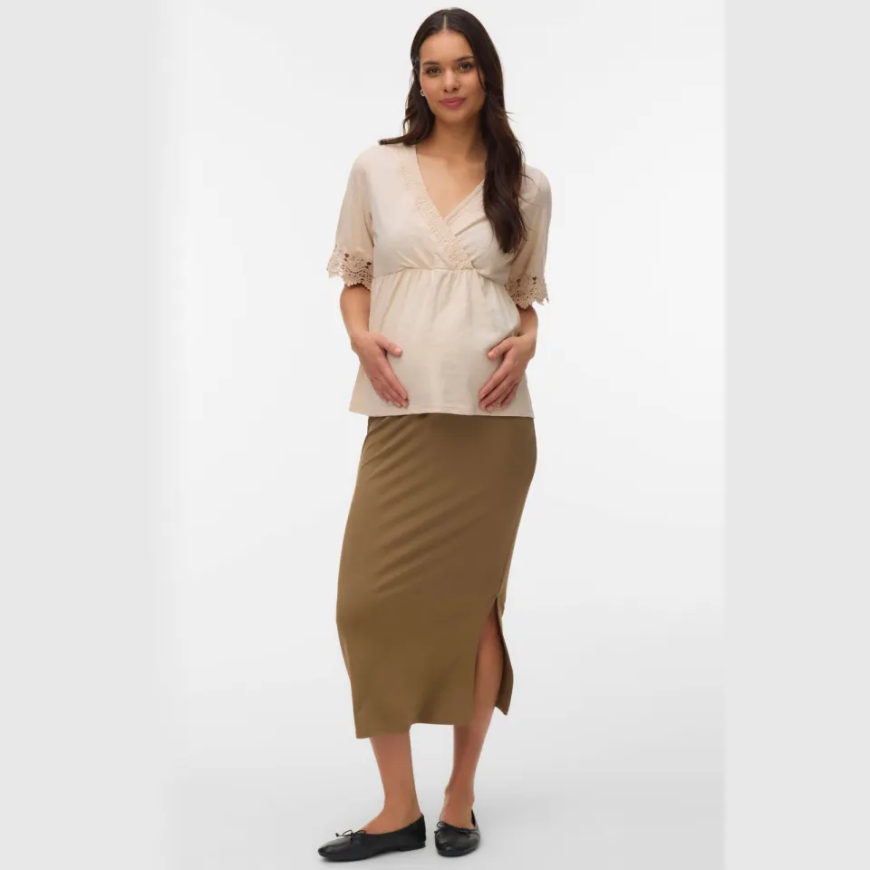 Mamalicious zwangerschaps- en voedings T-shirt beige
