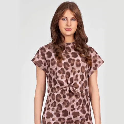 LOVE2WAIT zwangerschaps blousetop met panterprint roze Bruin/beige