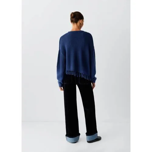 Mango TEEN rechtvallende gebreide trui met franjes - middenblauw, foto 3