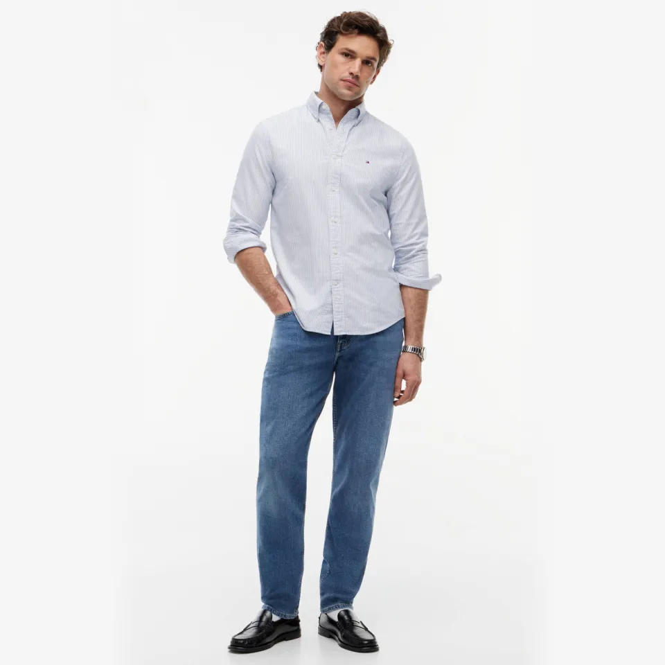 Tommy Hilfiger gestreepte regular oxford overhemd blauw, foto 6