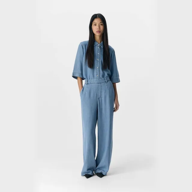 Object wide leg casual broek blauw Light Blue Denim