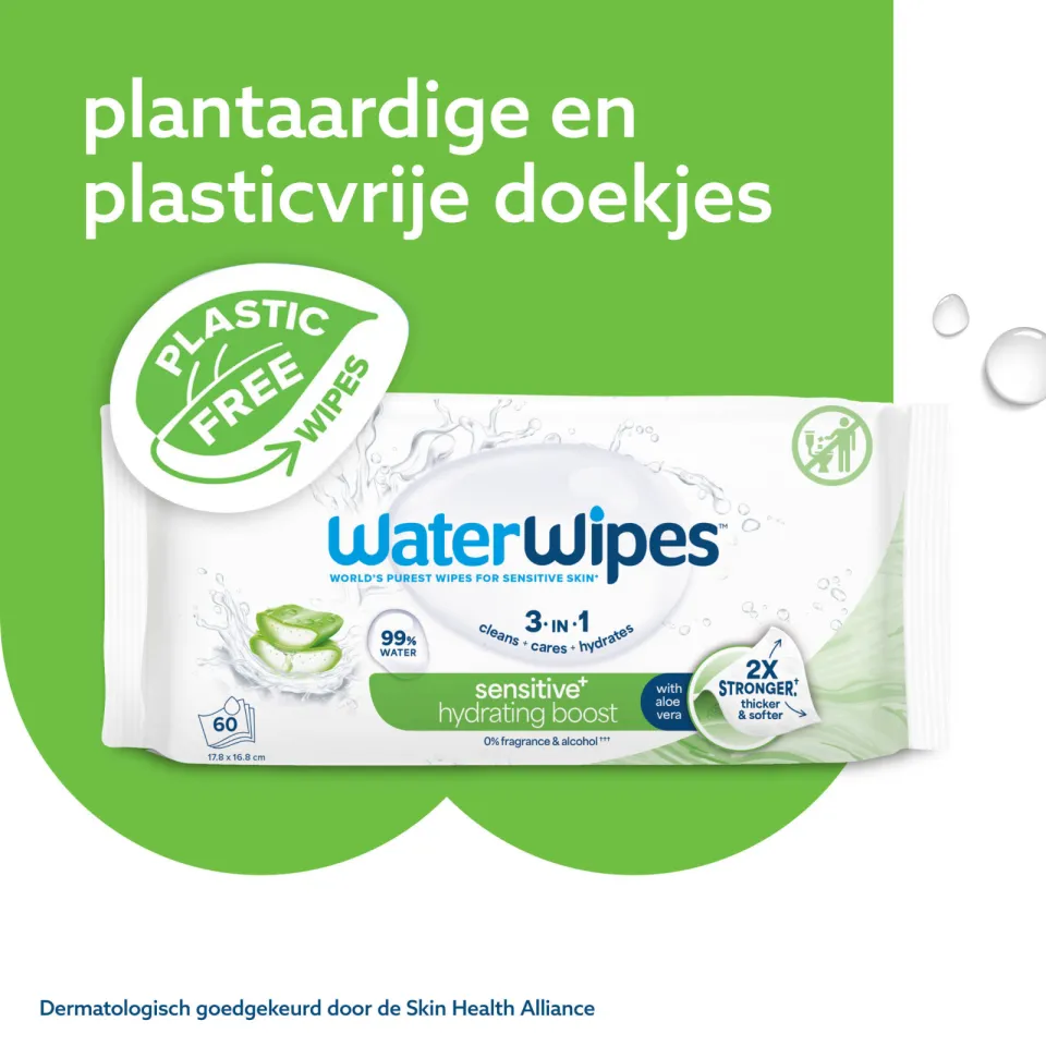 WaterWipes Hydrating Clean doekjes - Voordeeldoos 12 x 60 - Plasticvrij - Gevoelige huid, foto 5