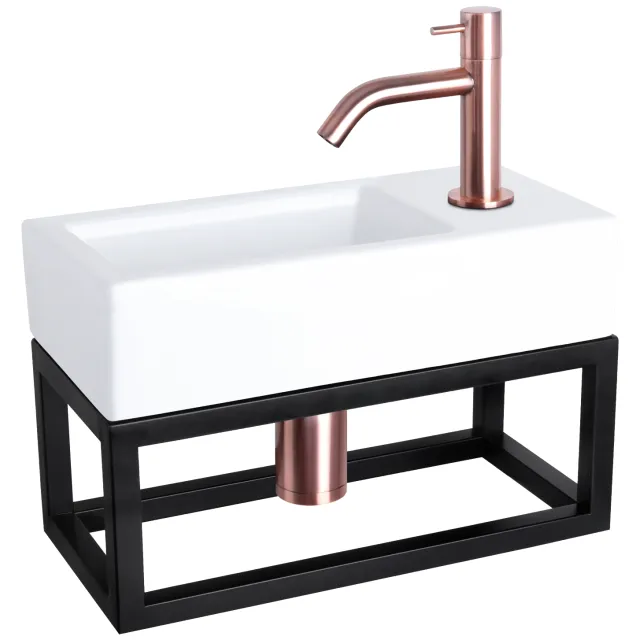 Differnz Fonteinset Differnz Ravo Keramiek Met Handoekrek 38.5x18.5x9 cm Wit Met Gebogen Kraan Rood Koper