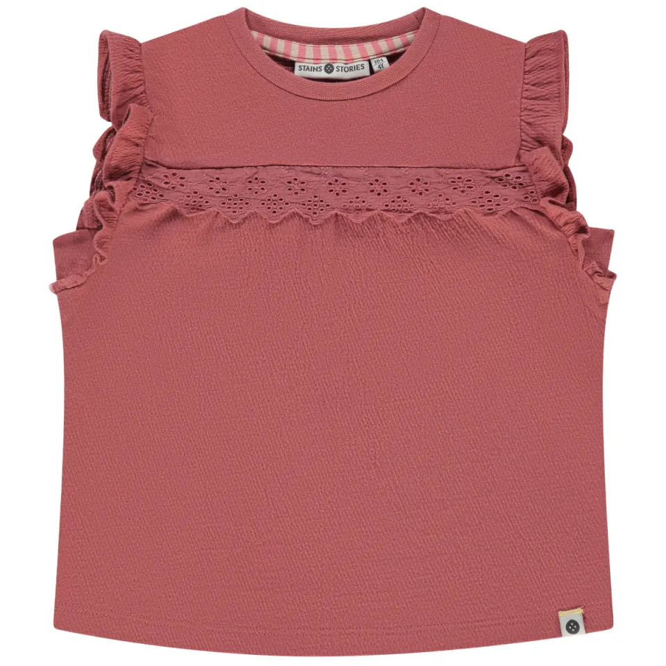Stains&Stories mouwloze top donkerroze, foto 3
