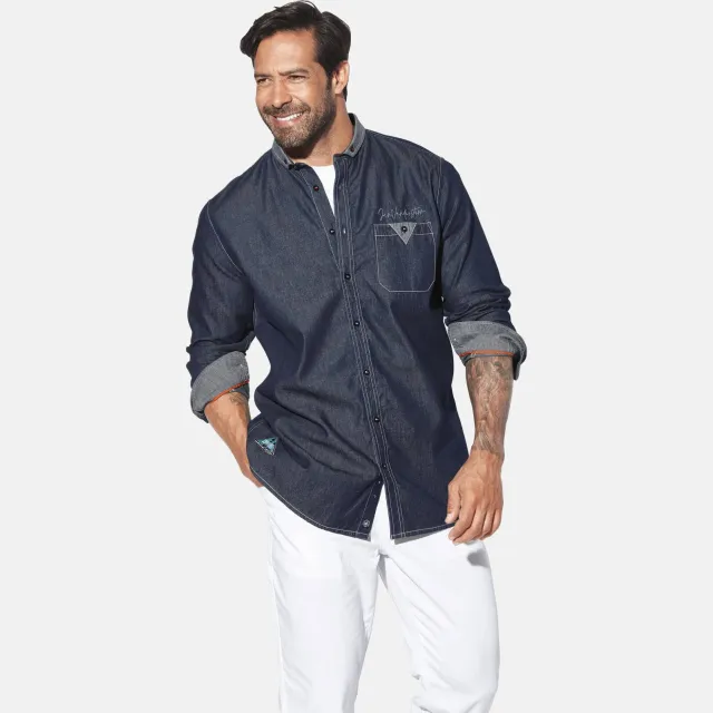 Jan Vanderstorm +FIT Collectie denim loose casual overhemd blauw