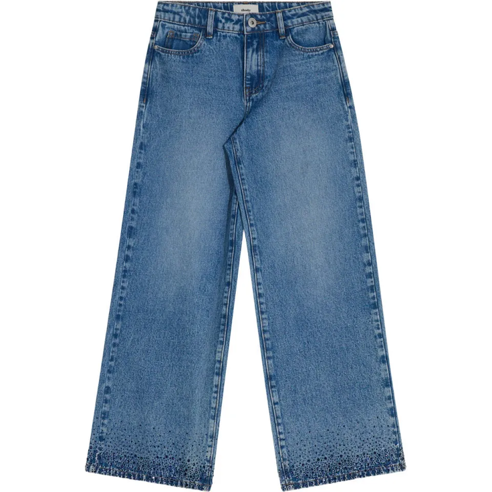 Shoeby wide leg jeans met strass-steentjes - medium blue denim, foto 2