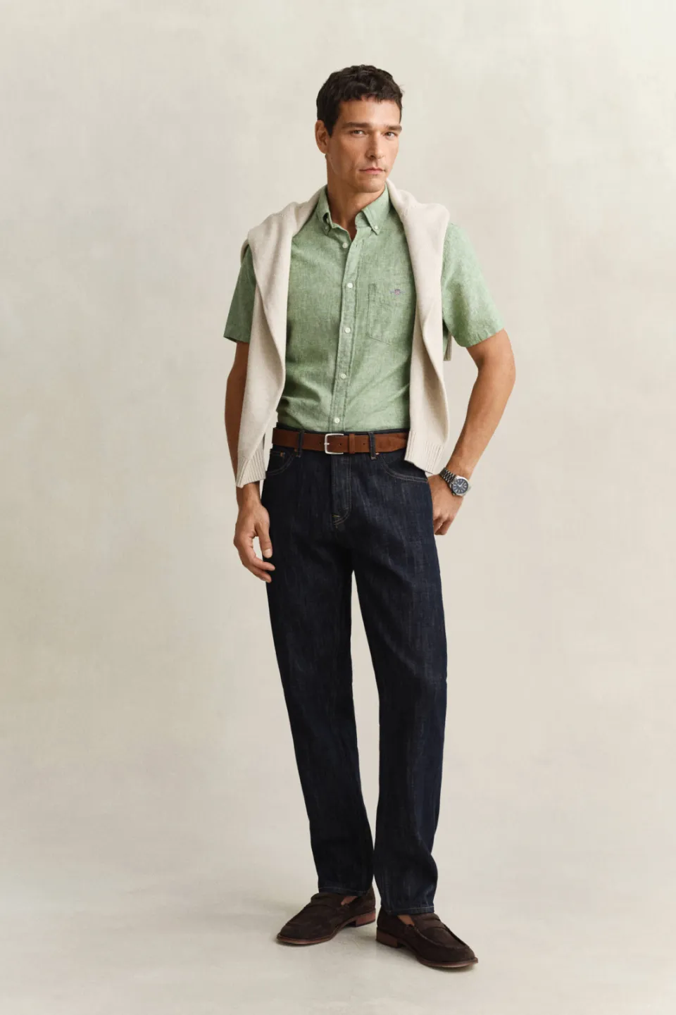Gant regular casual overhemd met linnen groen, foto 3