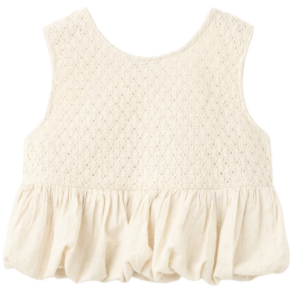 Mango Kids cropped gehaakte top lichtbeige, foto 3