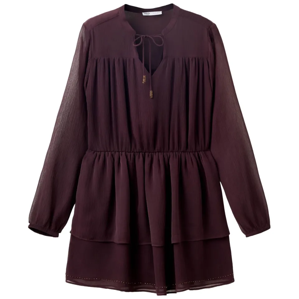Mango TEEN midi blousejurk met borduursels - paars, foto 2