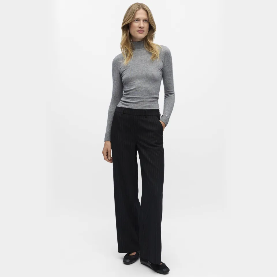 Object wide leg pantalon met krijtstreep OBJLISA zwart/ grijs, foto 3