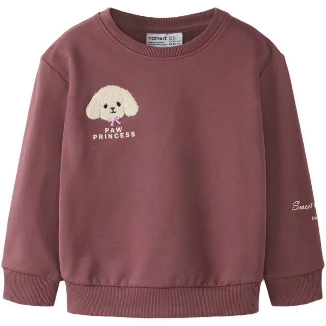 NAME IT MINI sweater met backprint en borduursels - donkerrood