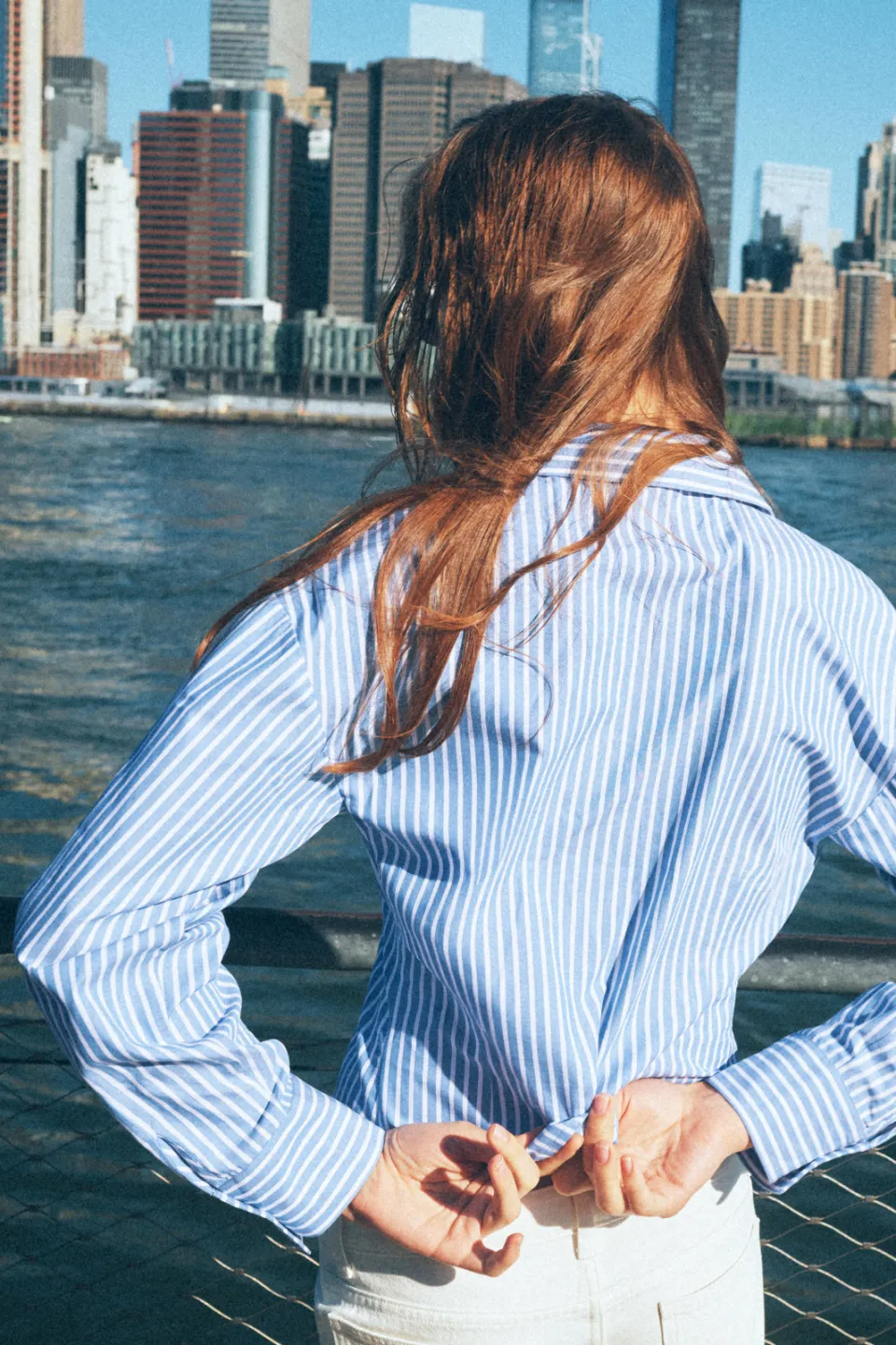 Mango Teen blousetop met krijtstreep lichtblauw, foto 7