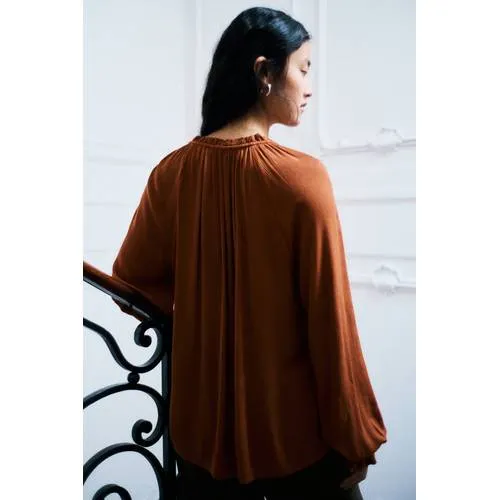 Mango semi-transparante blousetop met ruches bruin, foto 6
