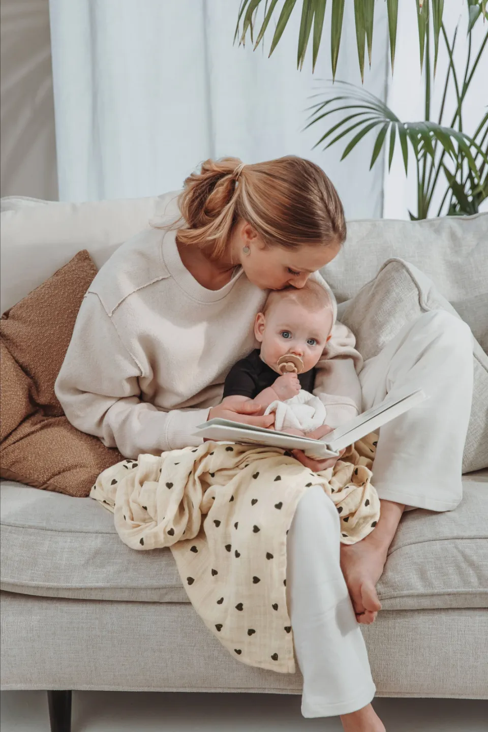 Meyco pre-washed hydrofiele swaddle Sweet Heart beige, foto 2