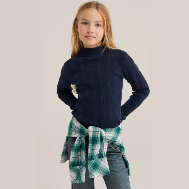 WE Fashion longsleeve donkerblauw opstaande kraag, foto 3