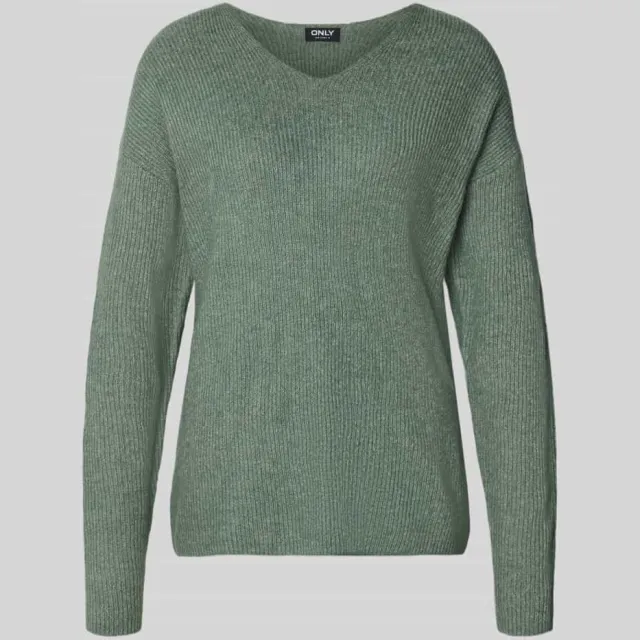 Only Regular fit pullover met v-hals model 'CAMILLA' Rietgroen gemêleerd