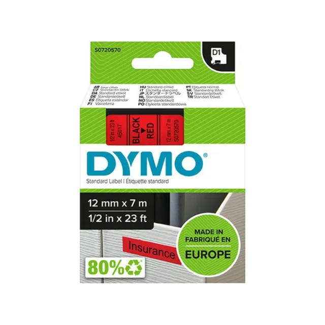 Labeltape dymo labelmanager d1 polyester 12mm Zwart op rood, foto 2