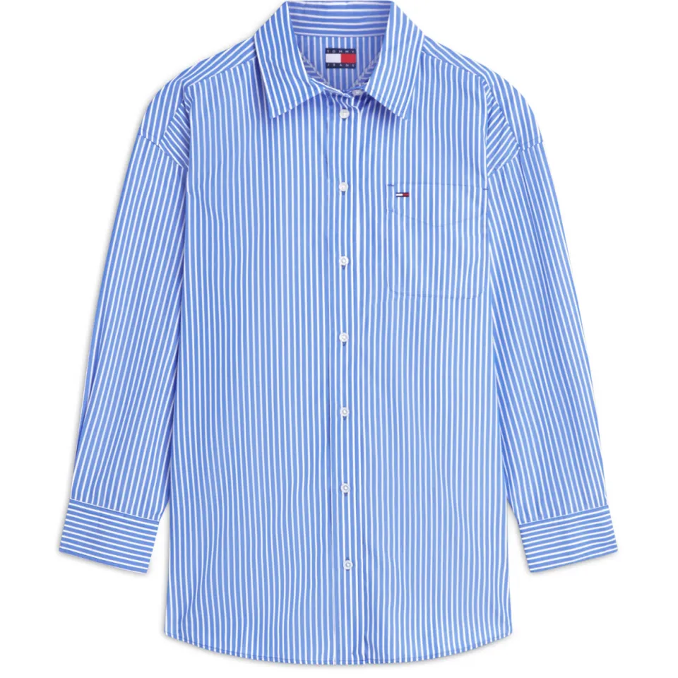 Tommy Jeans katoenen blouse blauw/wit, foto 2