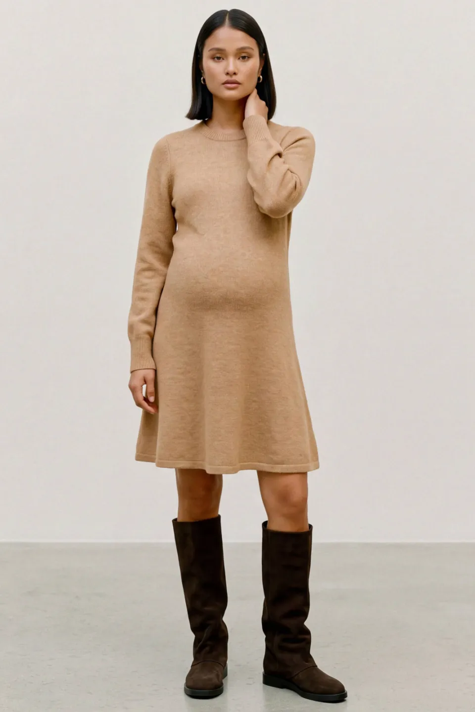 Mamalicious gebreide zwangerschapsjurk beige, foto 4
