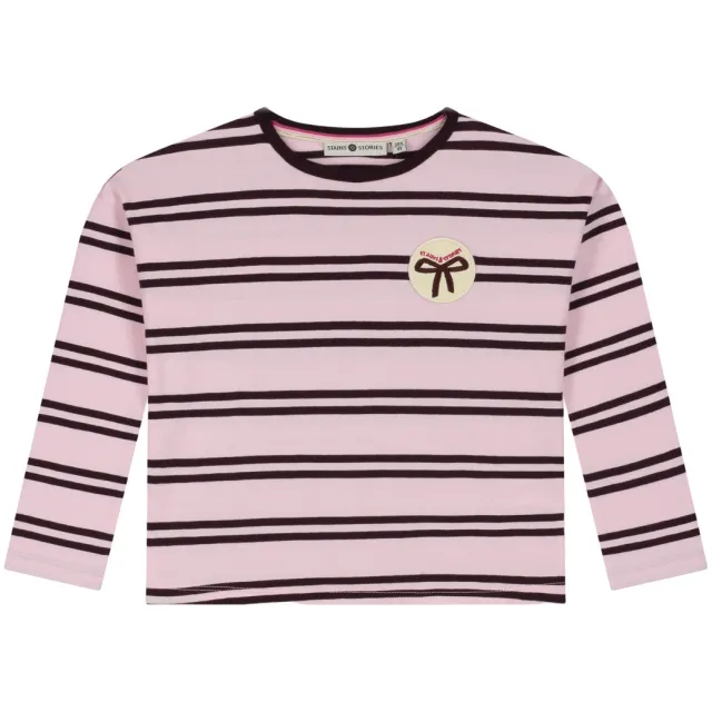 Stains&Stories gestreepte longsleeve roze Roze/bruin