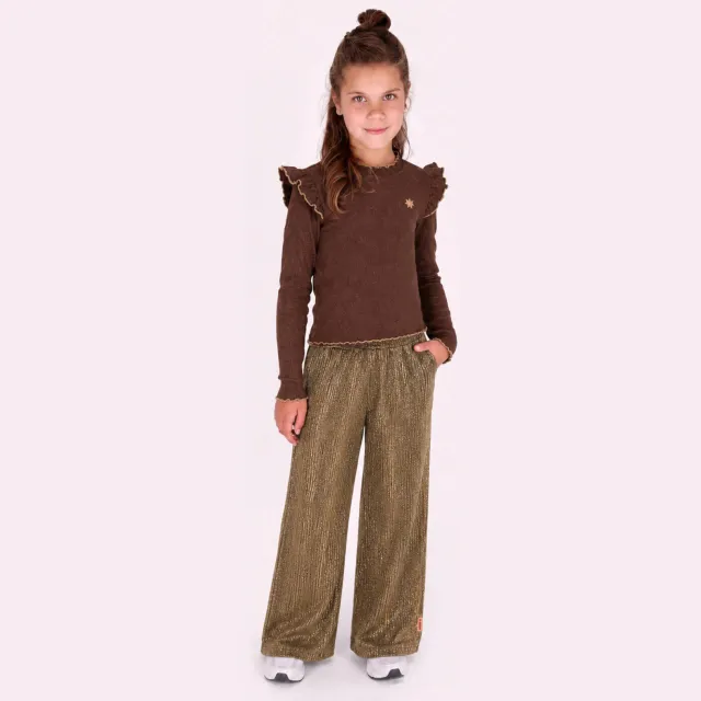 B.Nosy aansluitende longsleeve met glitters en ruches bruin