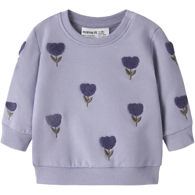 NAME IT BABY gebloemde sweater met borduursels - lila