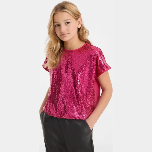Anytime top met pailletten roze