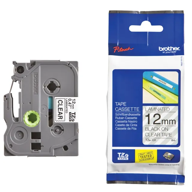 Brother TZe-131S labeltape zwart op transparant 12 mm