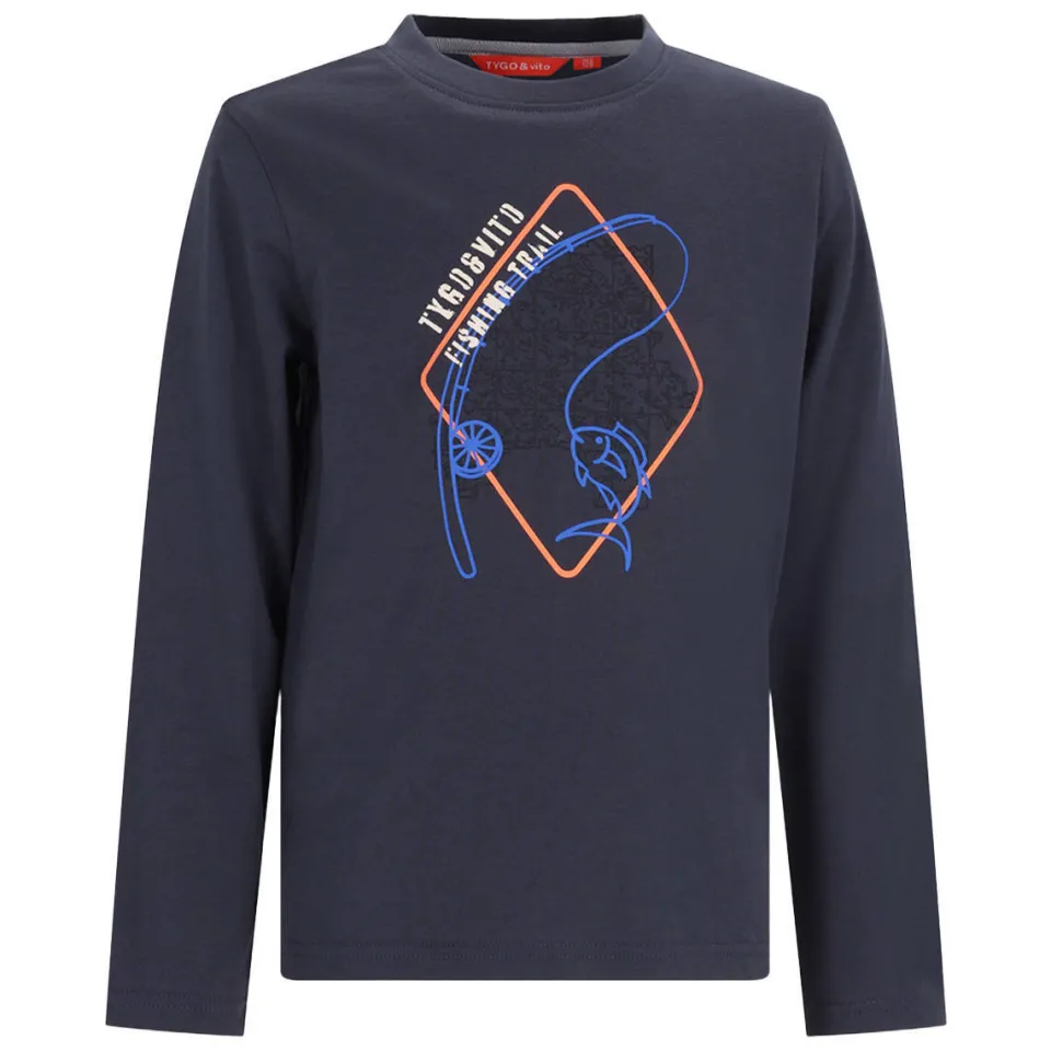 TYGO & vito jersey rechtvallende longsleeve met print antraciet, foto 2