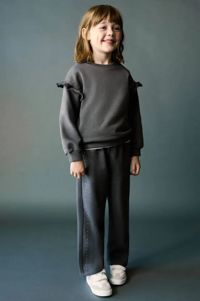 Mango Kids sweater met ruches en studs - antraciet