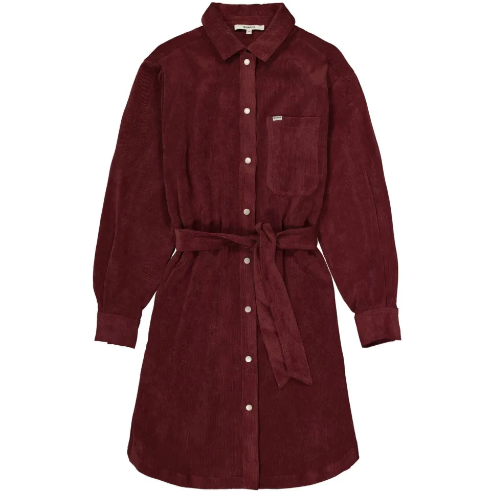 Garcia corduroy mini blousejurk met ceintuur - donkerrood, foto 2