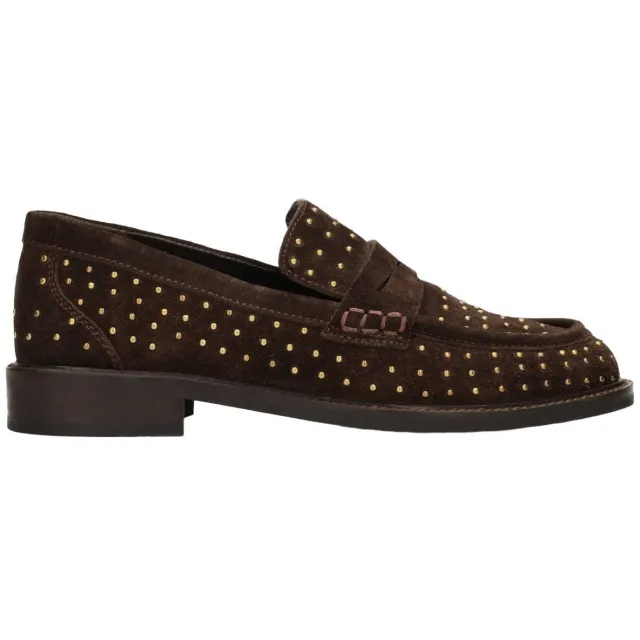 Poelman Tika suède loafers met studs en print - donkerbruin