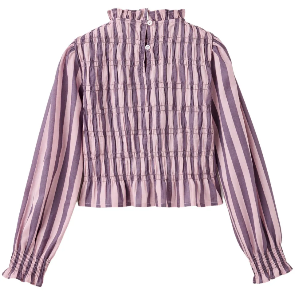 Mango gestreepte blousetop met smockwerk paars, foto 6