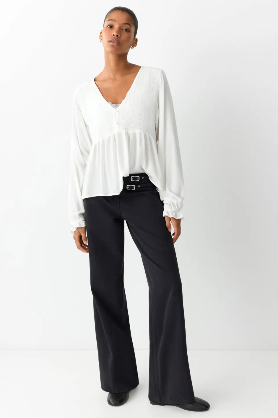 Mango Teen rechtvallende blousetop met ruches naturel wit