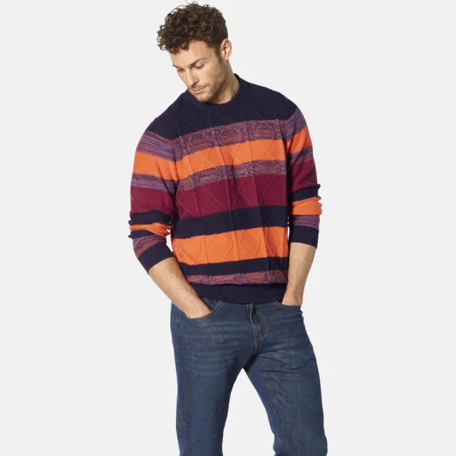 Babista katoenen regular fit gestreepte kabeltrui Plus Size - oranje