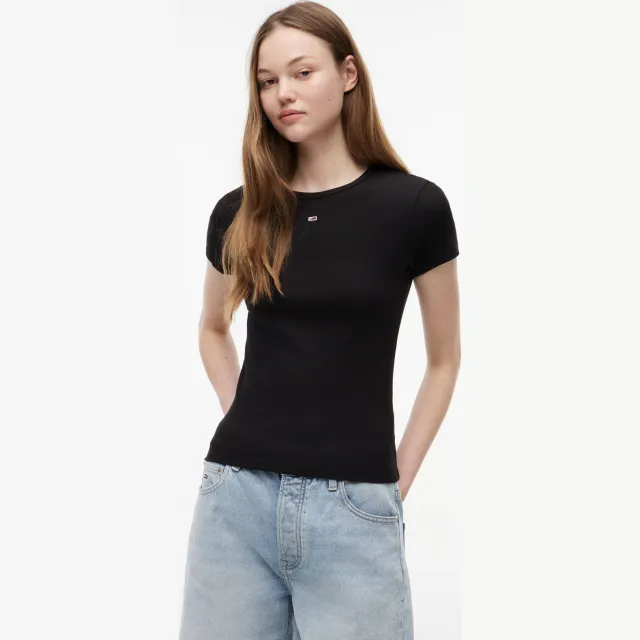 Tommy Jeans TJW Slim Essential Rib SS t-shirt zwart